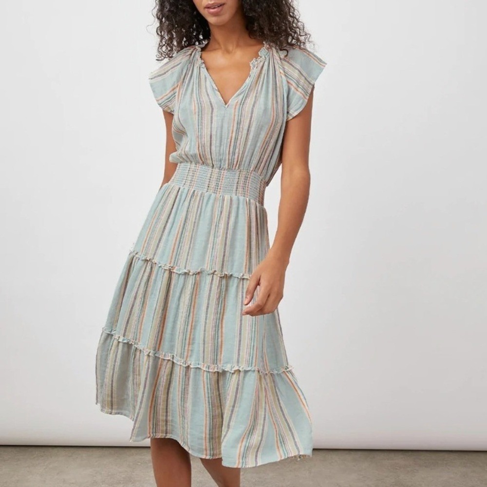 Rails Striped Midi Dress in Light Blue and Beige